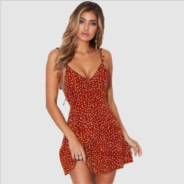 Robe soleil mini à pois pour femmes avec bretelles réglables Chic und Stil