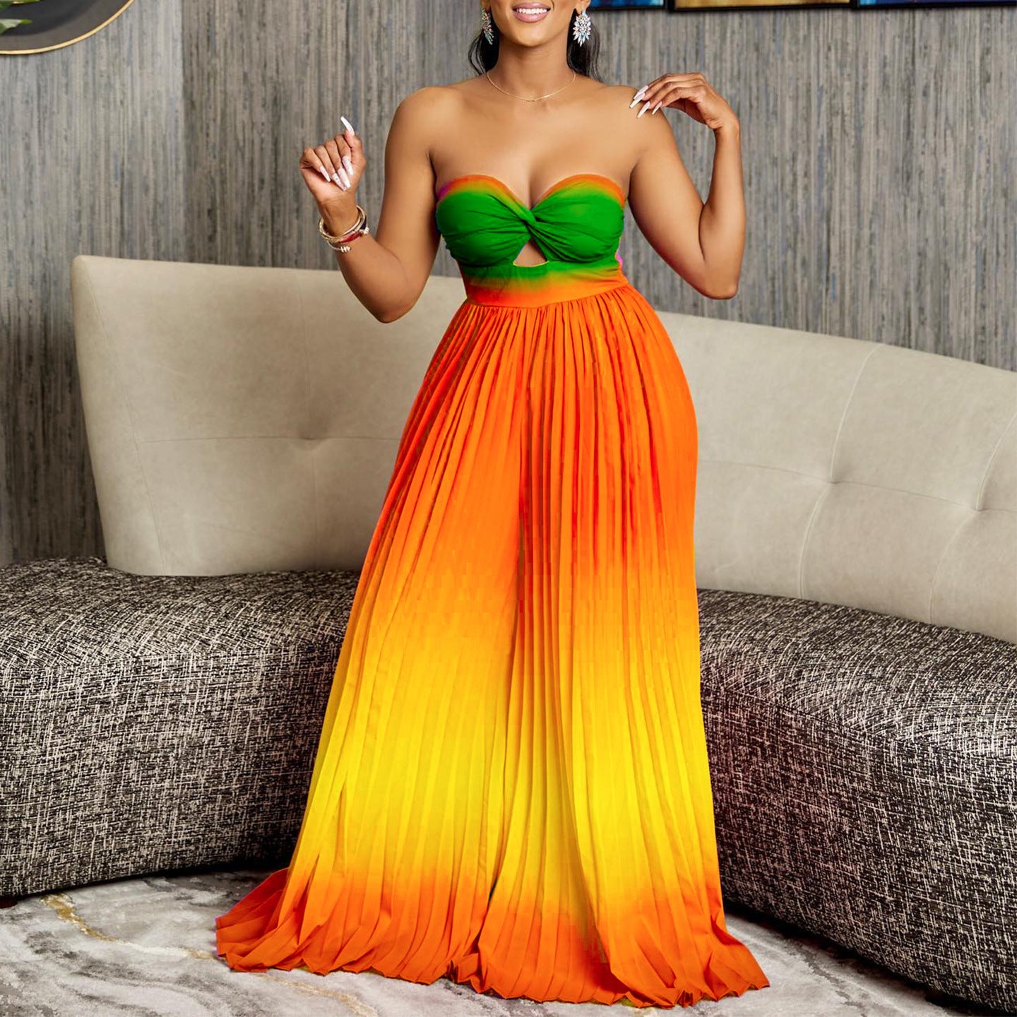 Robe maxi sans bretelles pour dames avec des détails plissés Chic und Stil