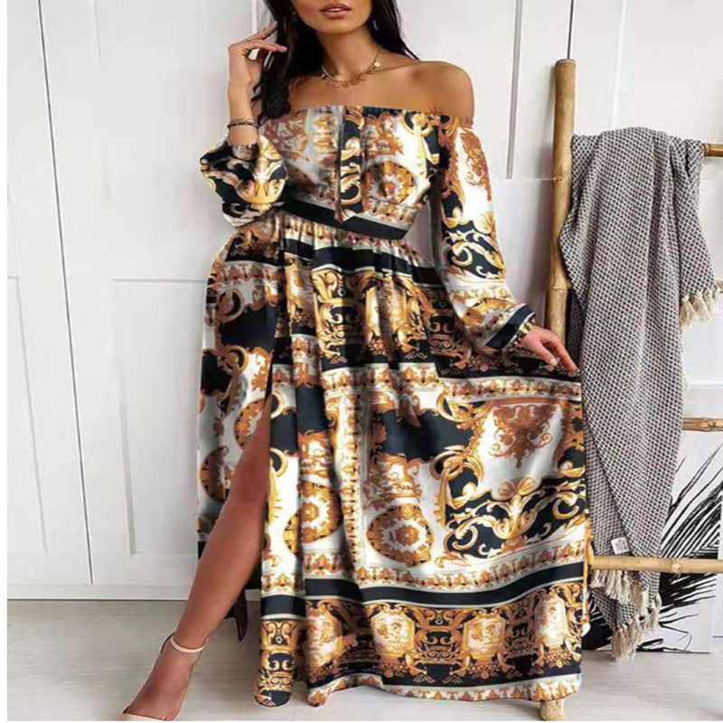 Robe maxi dames off-shoulder avec impression élégante Chic und Stil