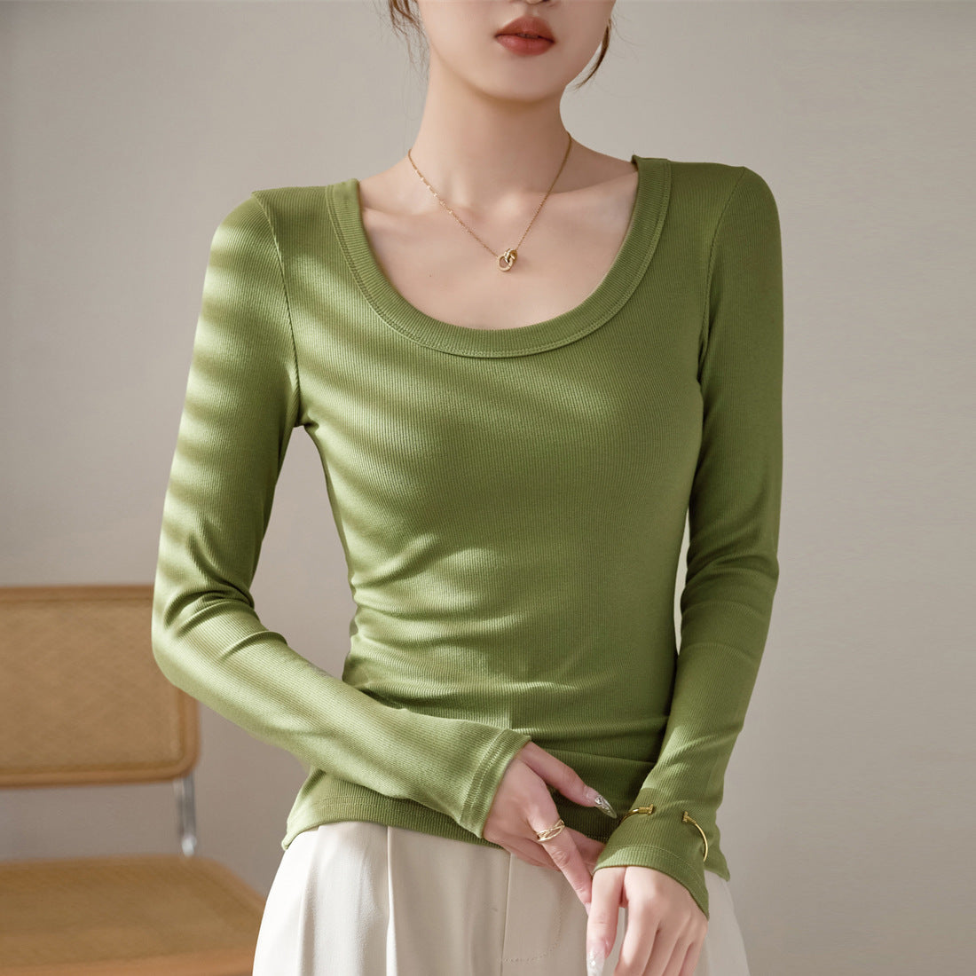 T-shirt à manches longues pour femmes avec col rond moderne Chic und Stil