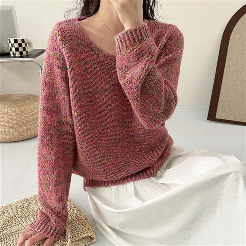 Pull en tricot léger pour femmes avec décolleté en V et manches volumineuses Chic und Stil
