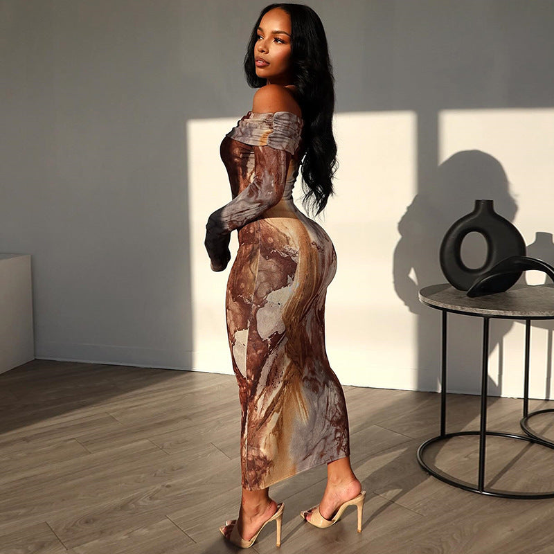 Robe midi abstraite à épaules dénudées Chic und Stil