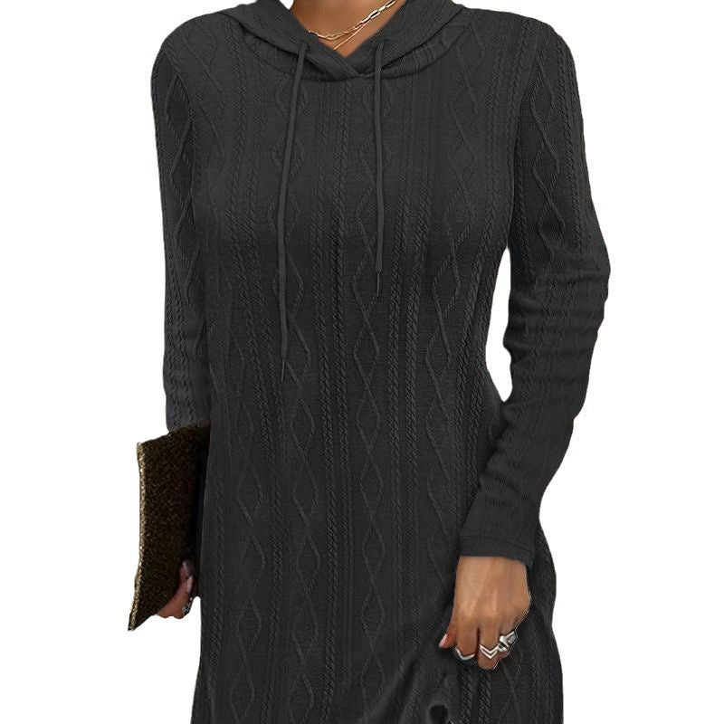 Robe à capuchon pour femmes avec motif en tricot élégant et fente latérale chic Chic und Stil