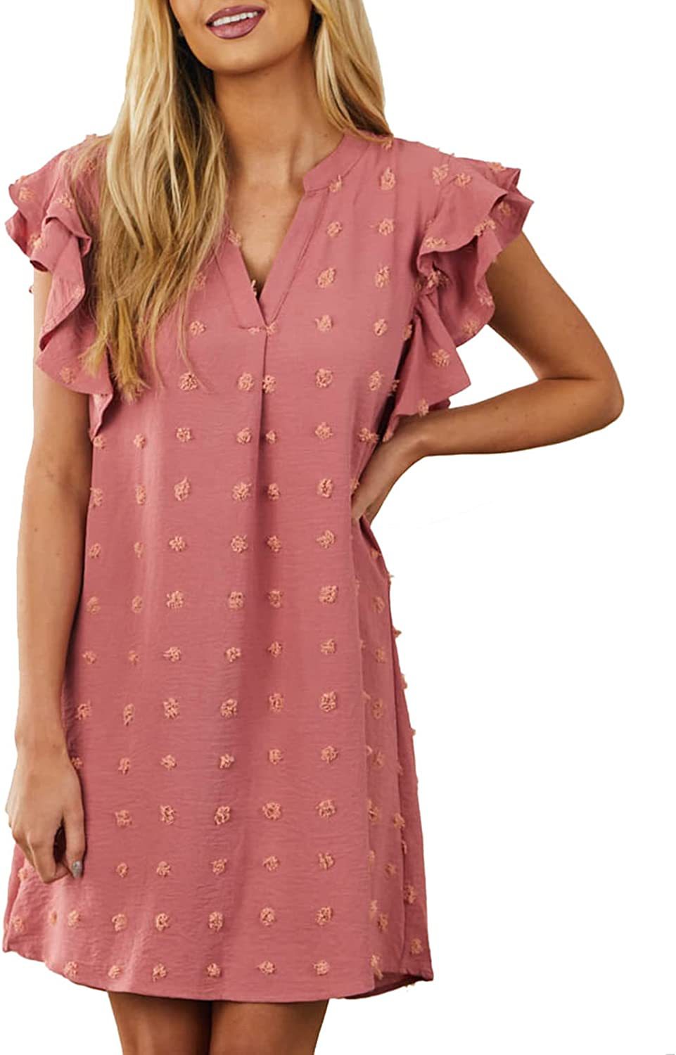 Women's Chic and Stylish V-Neck Ruffle Sleeve Shift Dress
