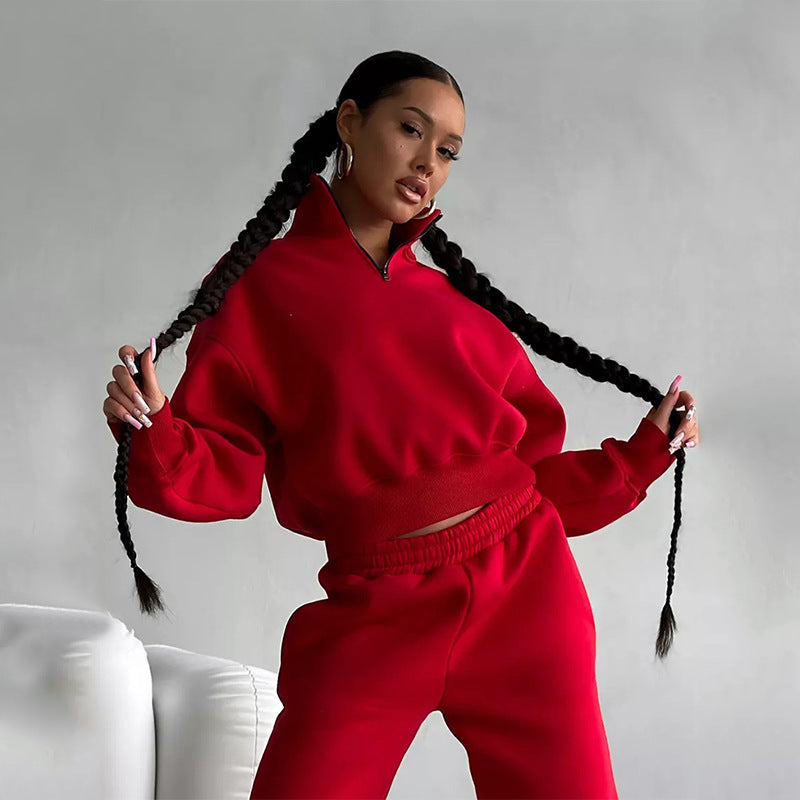 Ensemble de pull court sportif pour femmes avec col montant et taille élastique Chic und Stil
