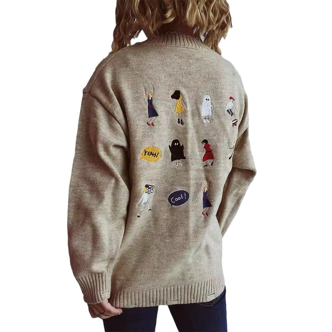 Pull femme avec motifs brodés colorés et coupe décontractée Chic und Stil