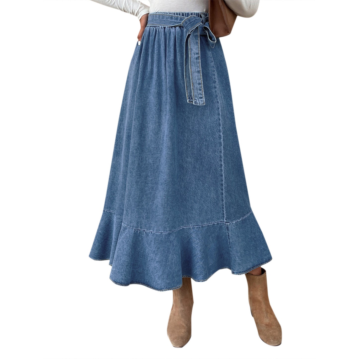 Jupe maxi en denim pour femme avec détail de lien décontracté Chic und Stil