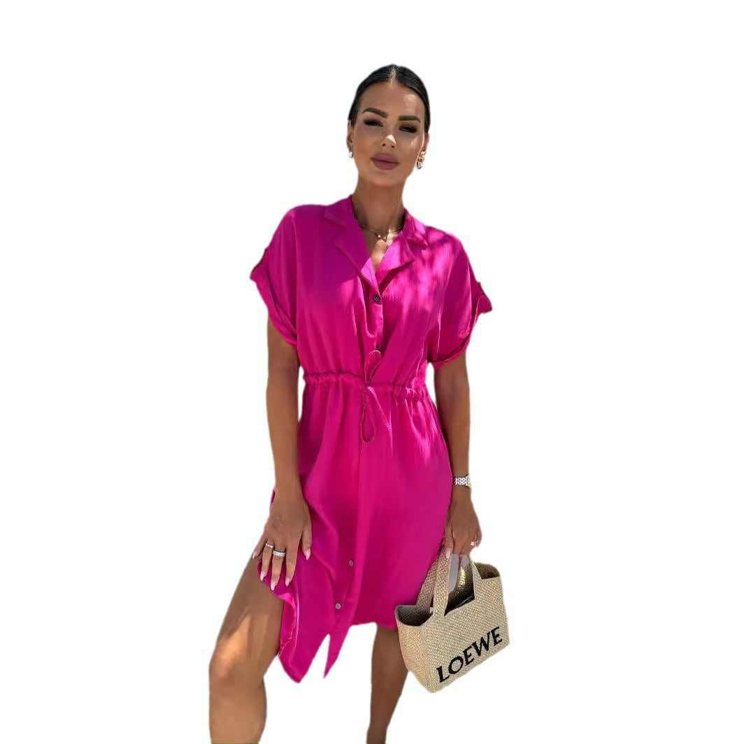 Women's Short Sleeve Dress with Belt at Waist Chic und Stil
