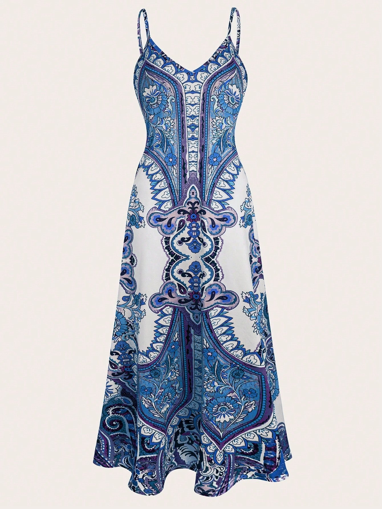 Dames Élégante Robe Max longue avec motif délicat et bretelles spaghetti Chic und Stil
