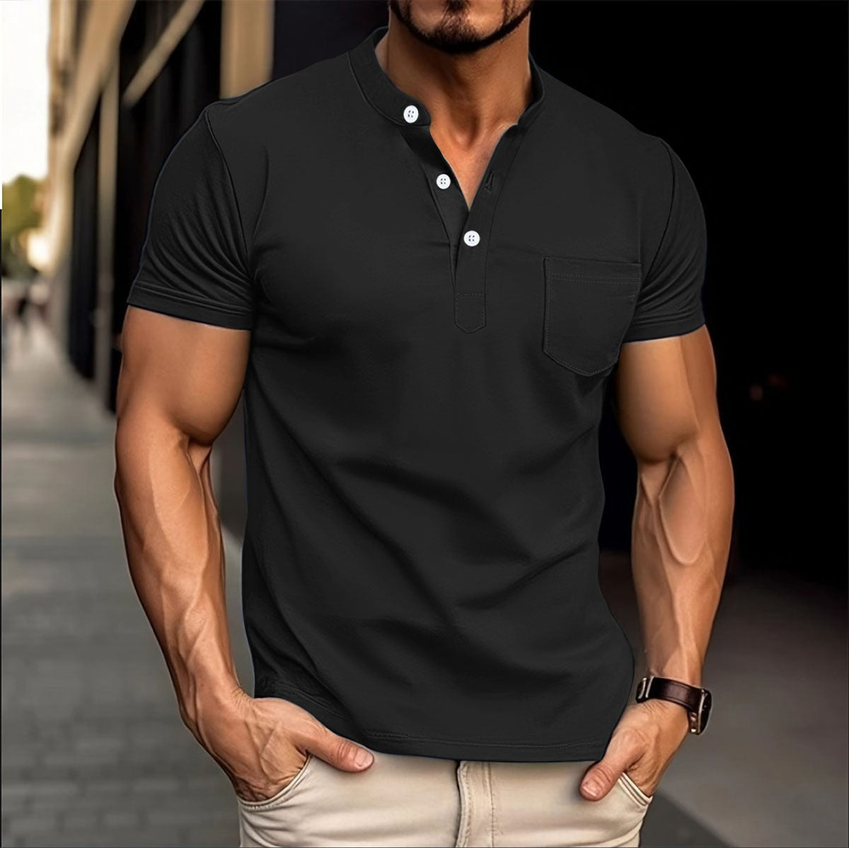 Polo pour hommes avec un col moderne et des détails de boutons Chic und Stil