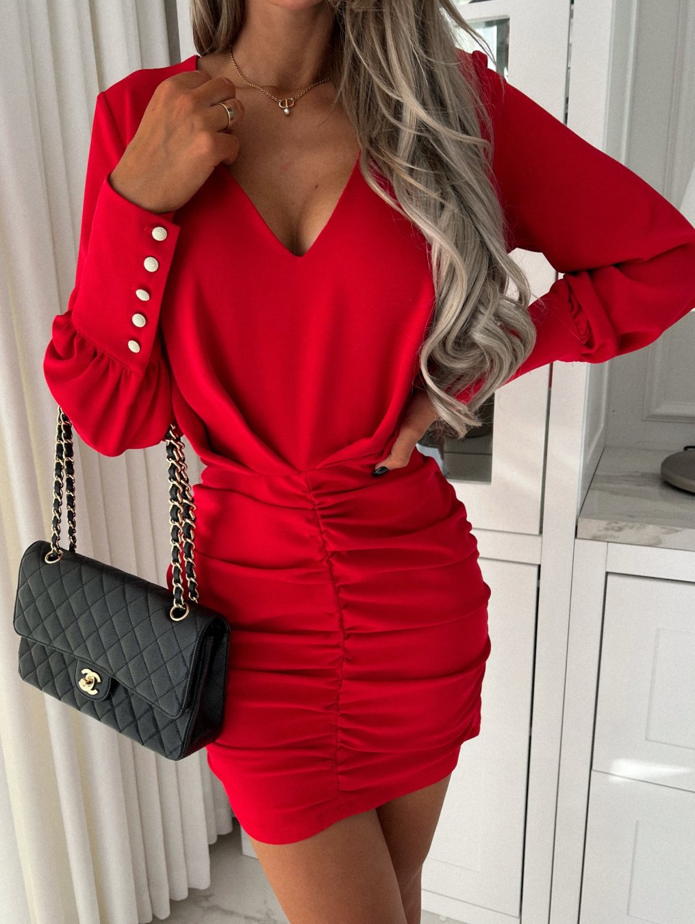 Femmes Robe Mini Raffinée À Encolure En V Chic und Stil