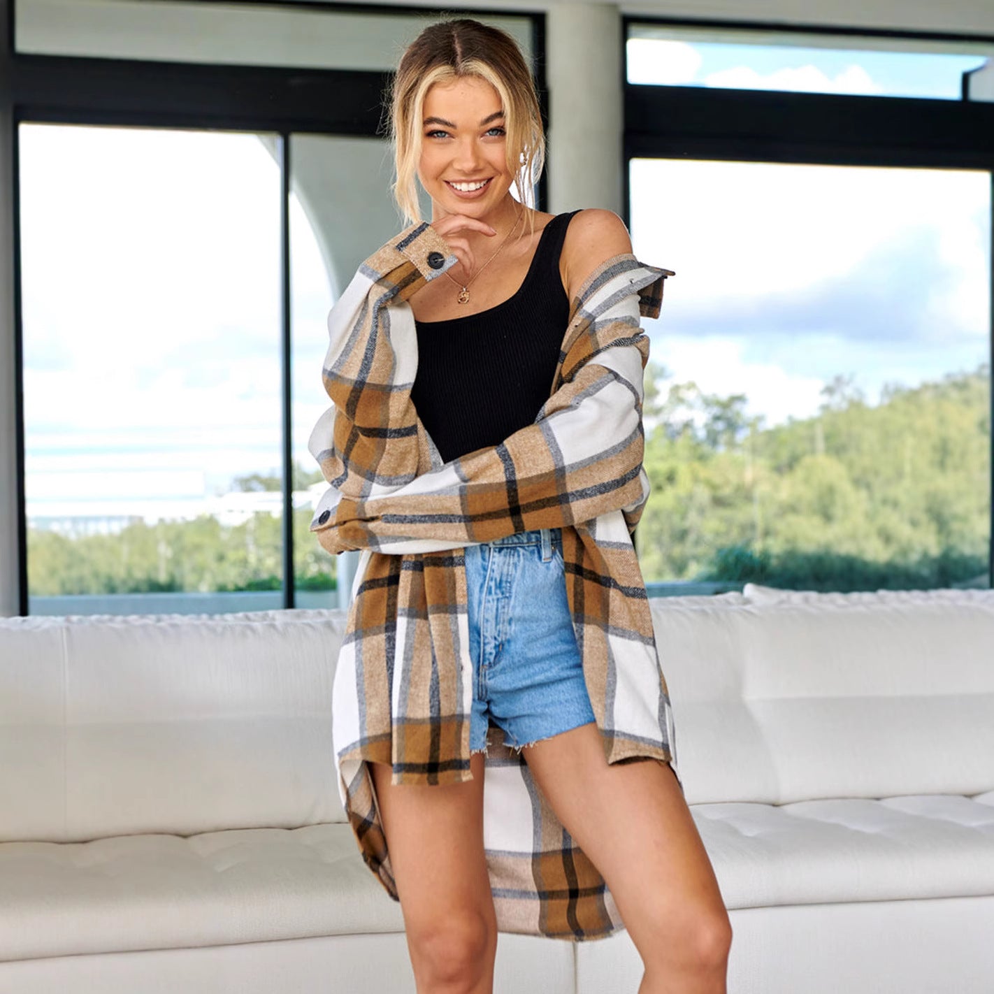 Chemise en flanelle pour femmes avec motif à carreaux et coupe décontractée Chic und Stil