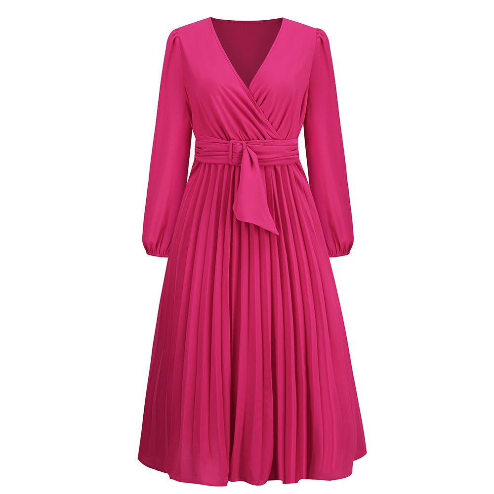 Robe portefeuille plissée pour femmes avec décolleté en V élégant et ceinture à la taille Chic und Stil