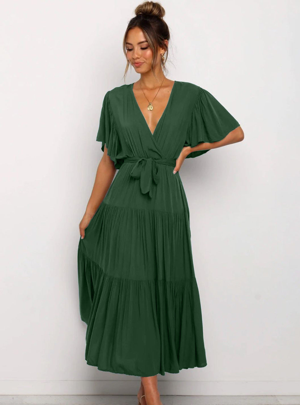 Robe maxi fluide pour femmes avec lien à nouer et manches papillon Chic und Stil