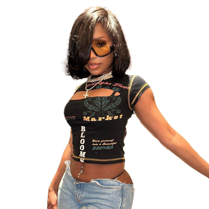 T-shirt cropped à imprimé graphique Chic und Stil pour femmes