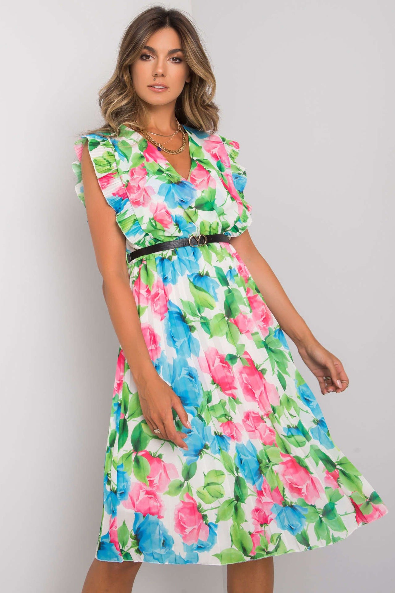 Robe midi à manches volantées à motif floral pour femmes Chic und Stil