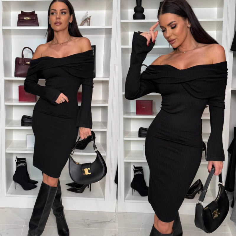 Robe midi en tricot off-shoulder pour femmes Chic und Stil