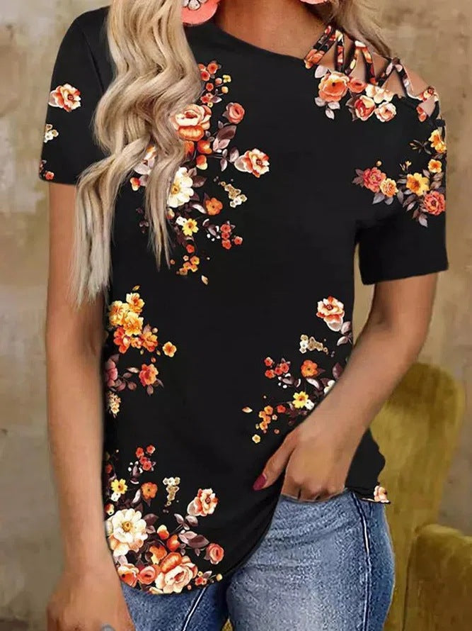 T-shirt asymétrique pour femmes avec coupe à la mode et blocs de couleurs créatifs Chic und Stil