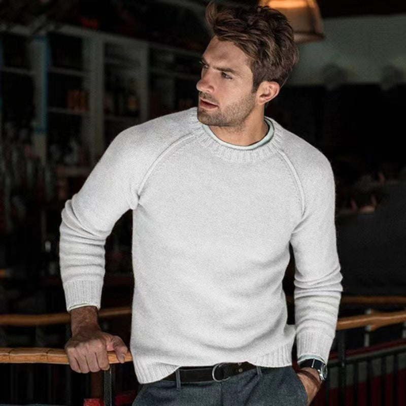 Pull-over rond col ras du cou pour hommes en tricot fin Chic und Stil