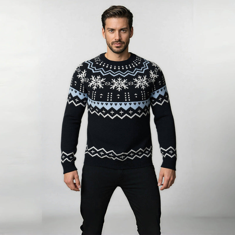 Pull en tricot pour hommes avec motif d'hiver et col rond Chic und Stil