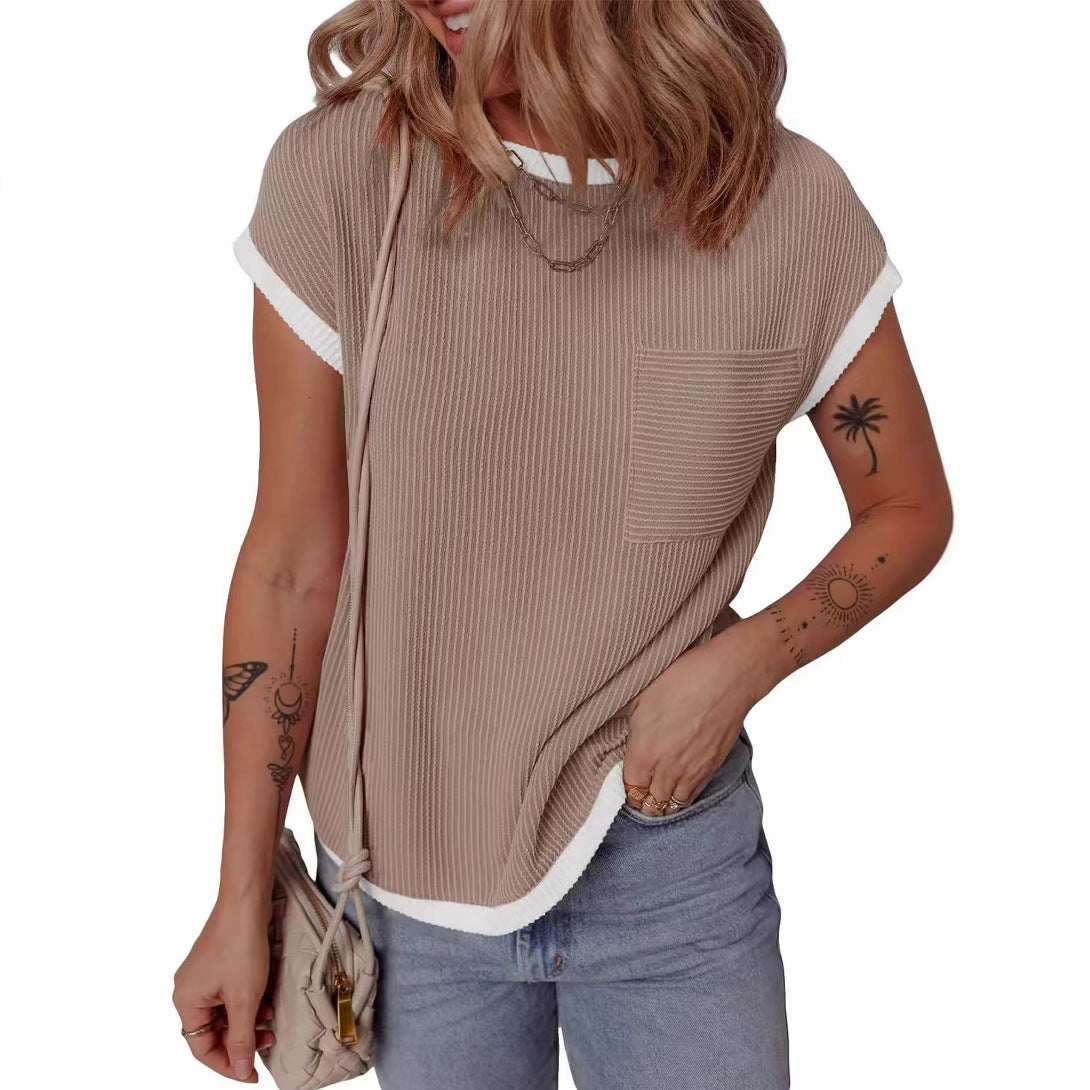 T-shirt en waffle décontracté et respirant pour dames avec poche Chic und Stil