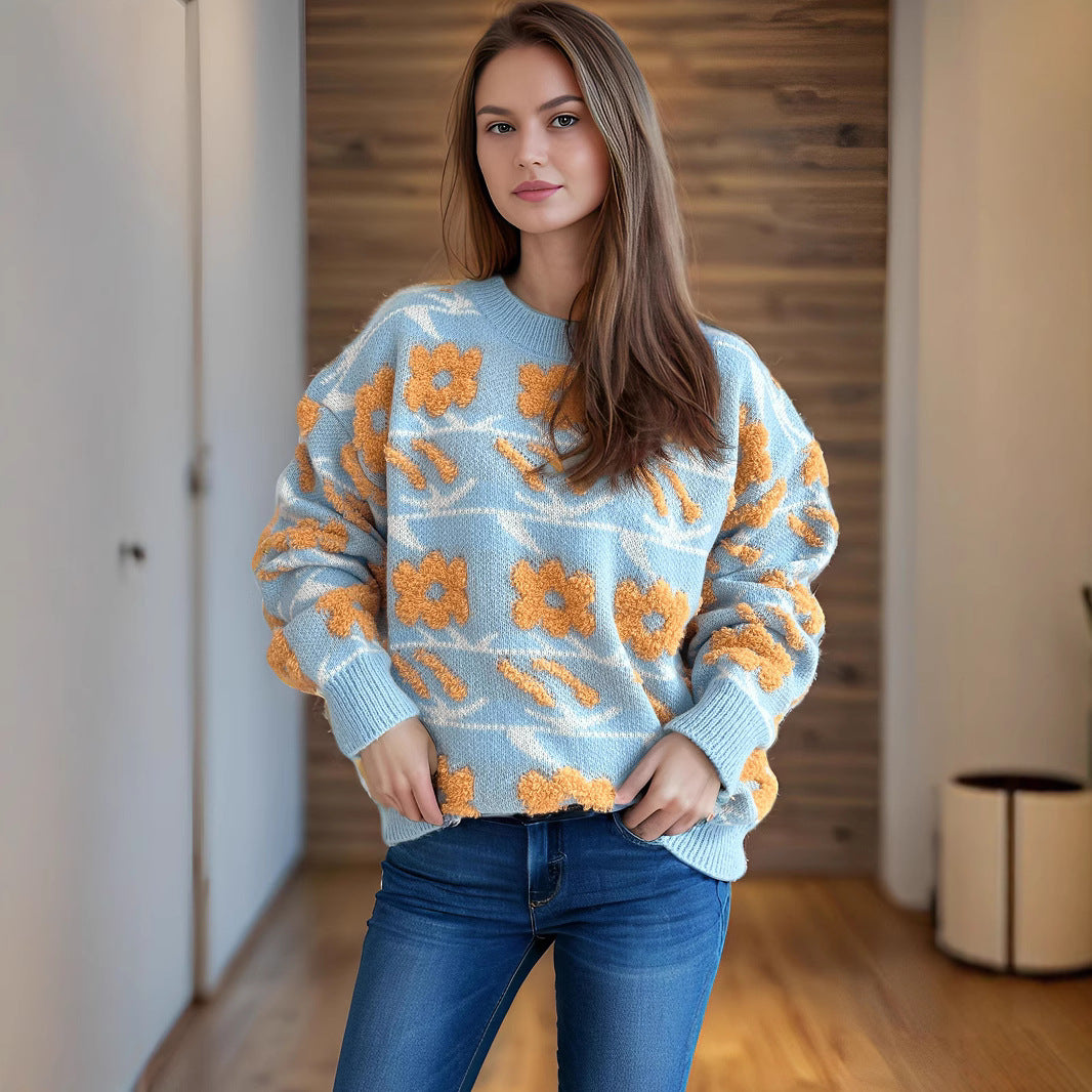 Pull en tricot pour dames avec motif floral et coupe décontractée Chic und Stil