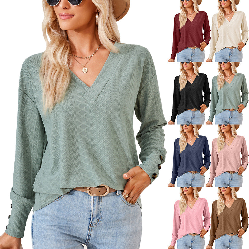 Blouse à manches longues pour femme avec un décolleté en V raffiné et un design structuré Chic und Stil