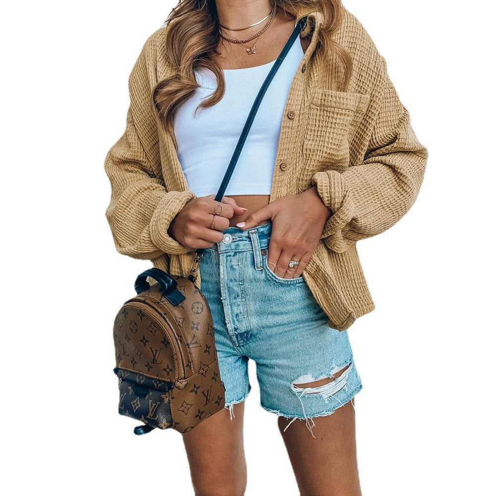 Veste overshirt décontractée pour femmes avec surface structurée et détails de boutons tendance Chic und Stil