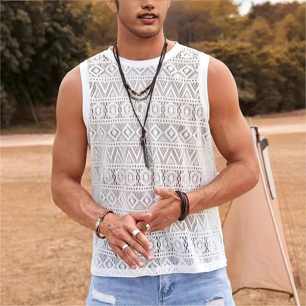 T-shirt à manches sans manches pour hommes avec design texturé Chic und Stil