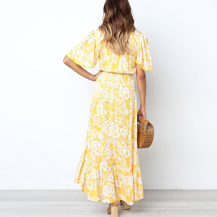 Robe maxi à imprimé floral pour femmes avec ourlet volants Chic und Stil