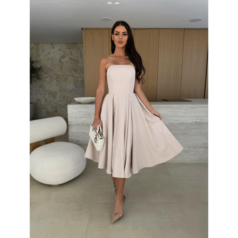 Robe midi à ligne A sans bretelles pour femmes avec jupe fluide Chic und Stil