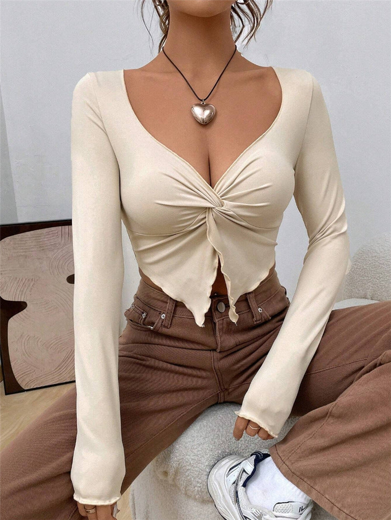 Chemise à manches longues ajustée pour femmes avec un détail de nœud tendance Chic und Stil