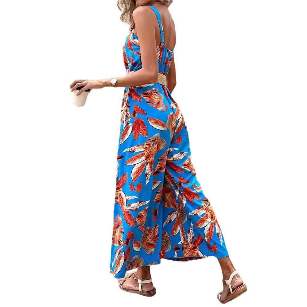 Dames Imprimé Tropical Pantalon Large Combinaison Chic und Stil