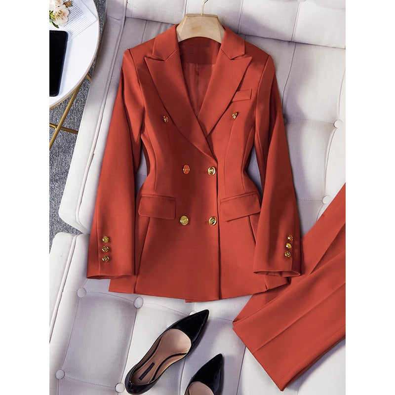 Veste ajustée pour femme à double boutonnage et ensemble de pantalons Chic und Stil 1750847116