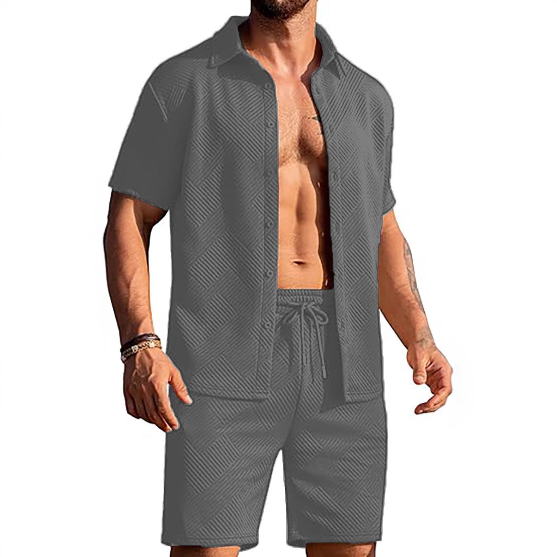 Shorts modernes pour hommes et ensemble haut avec design texturé Chic und Stil