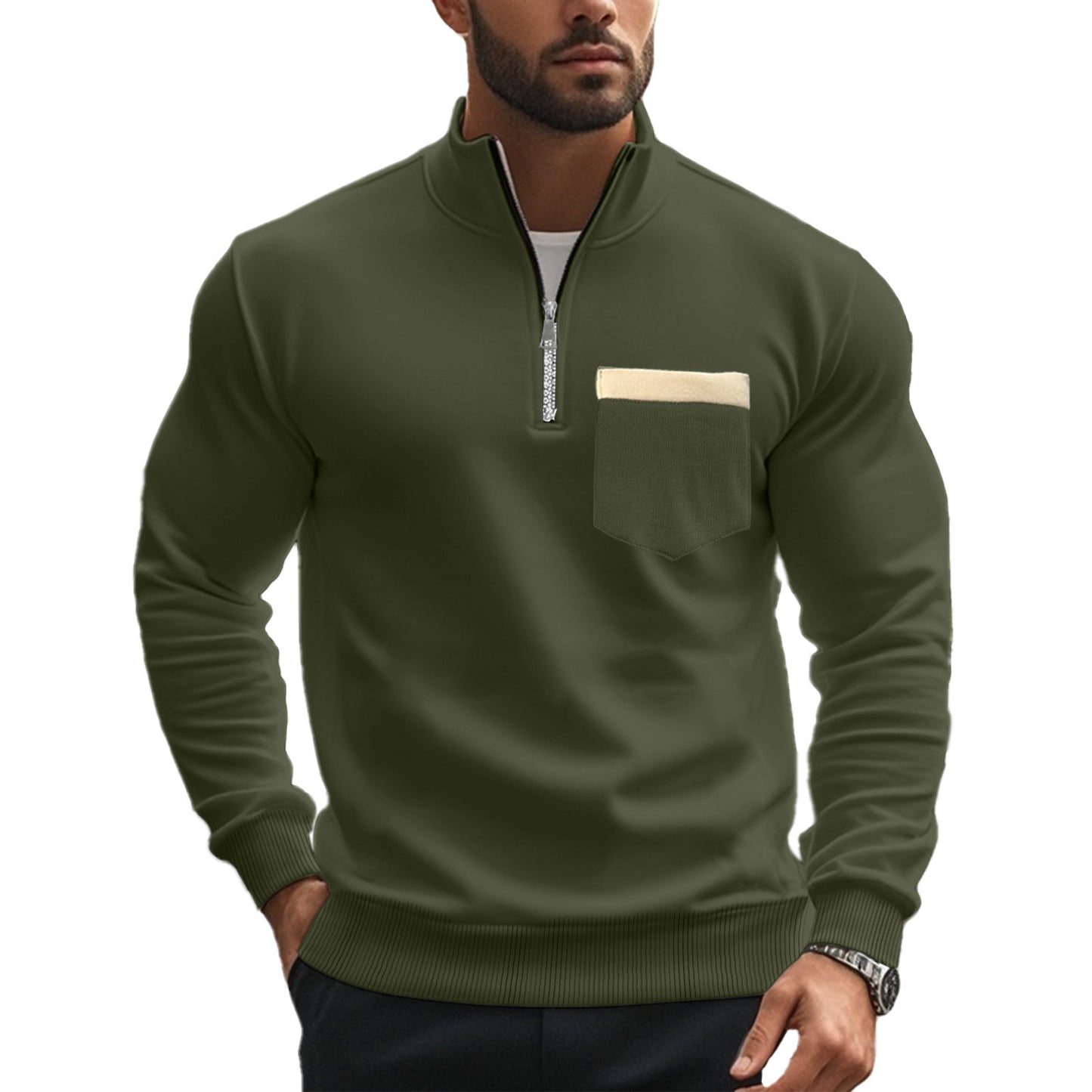 Sweatshirt pour hommes avec col montant et fermeture éclair intégrale Chic und Stil