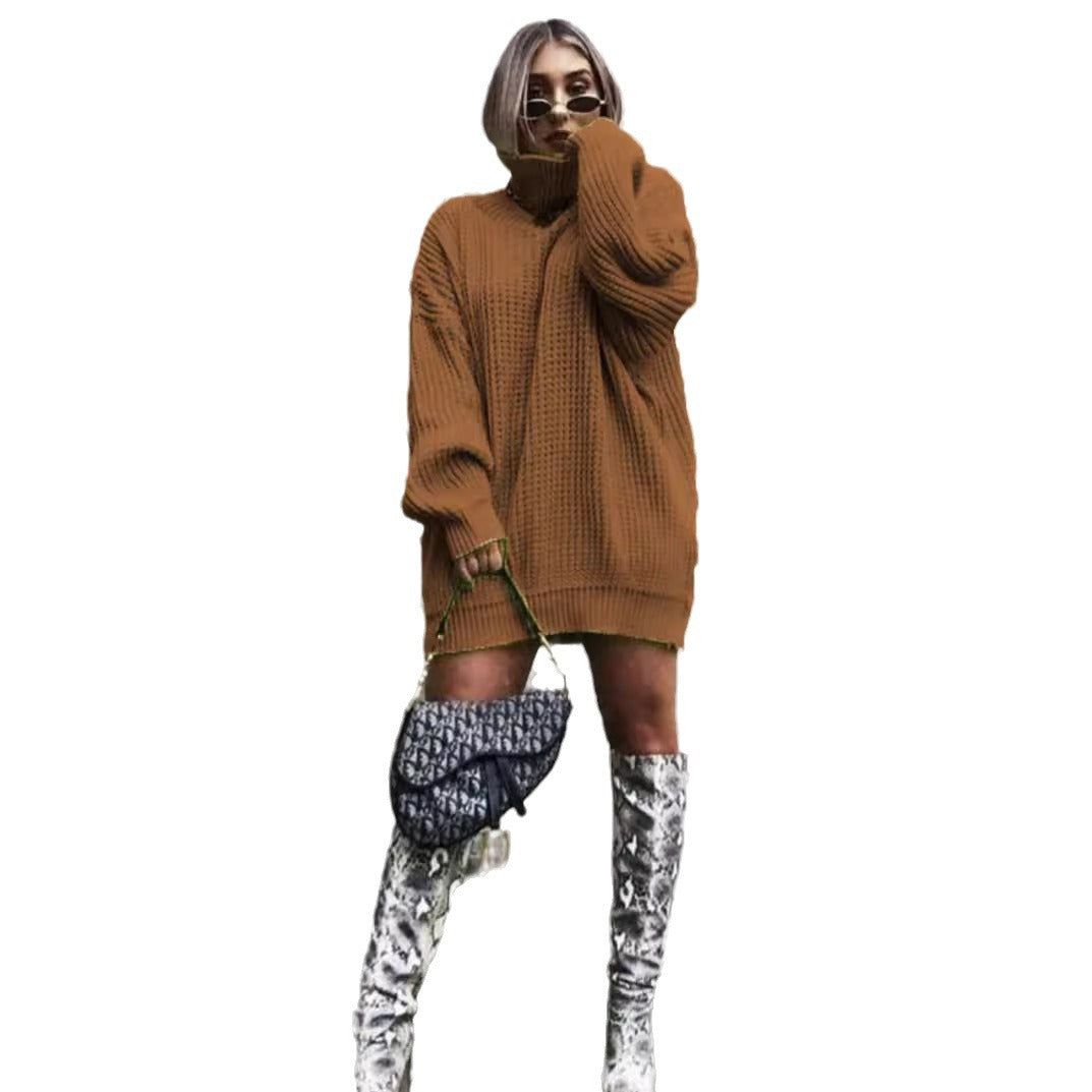 Pull en tricot surdimensionné pour femmes avec col haut et motif en nid d'abeille Chic und Stil