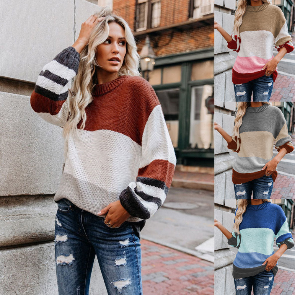 Pull en tricot décontracté pour femmes avec un design à blocs de couleurs à la mode Chic und Stil