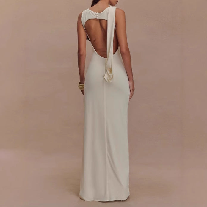 Femmes Robe maxi élégante avec haut drapé et fente latérale Chic und Stil