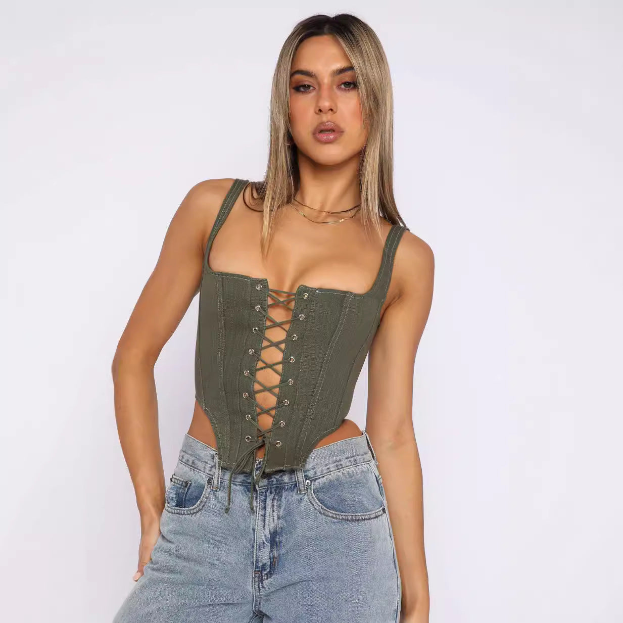 Corset supérieur pour femmes avec lacet et décolleté plongeant Chic und Stil