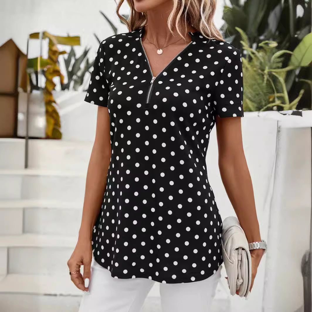 Dames à pois Zip-Up Top Chic und Stil