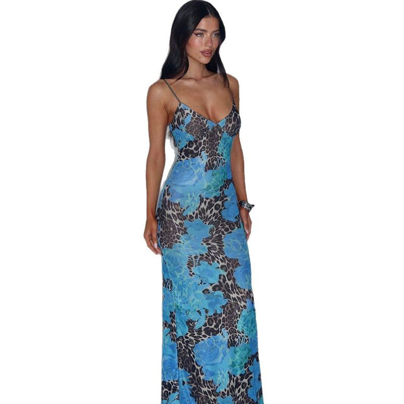 Robe maxi à bretelles spaghetti pour femmes avec impression florale et animale Chic und Stil