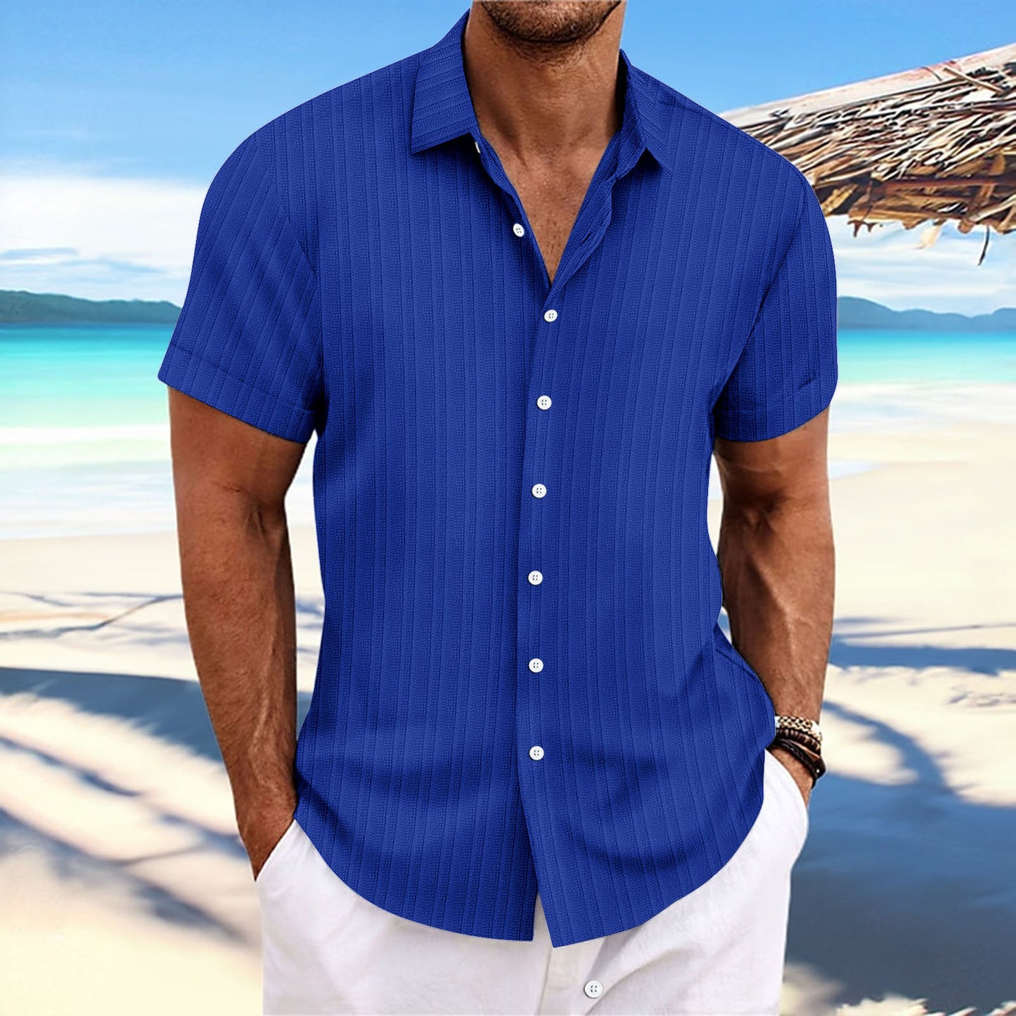 Chemise décontractée à manches courtes à rayures pour hommes Chic und Stil