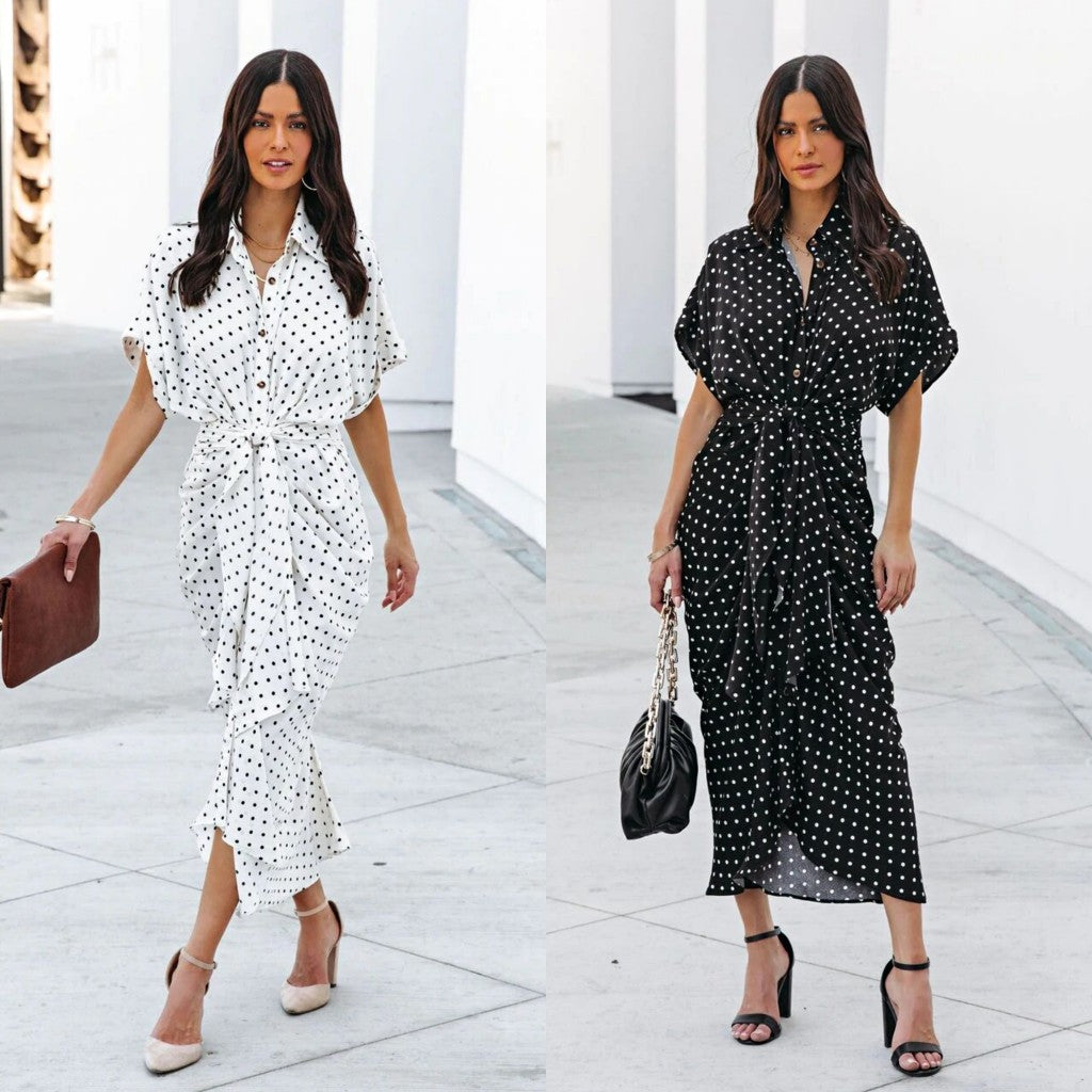 Robe midi à pois pour dames avec ceinture à nouer Chic und Stil