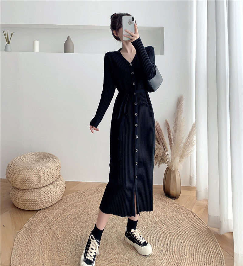 Robe cardigan élégante pour femmes avec bouton et ceinture en tissu structuré Chic und Stil