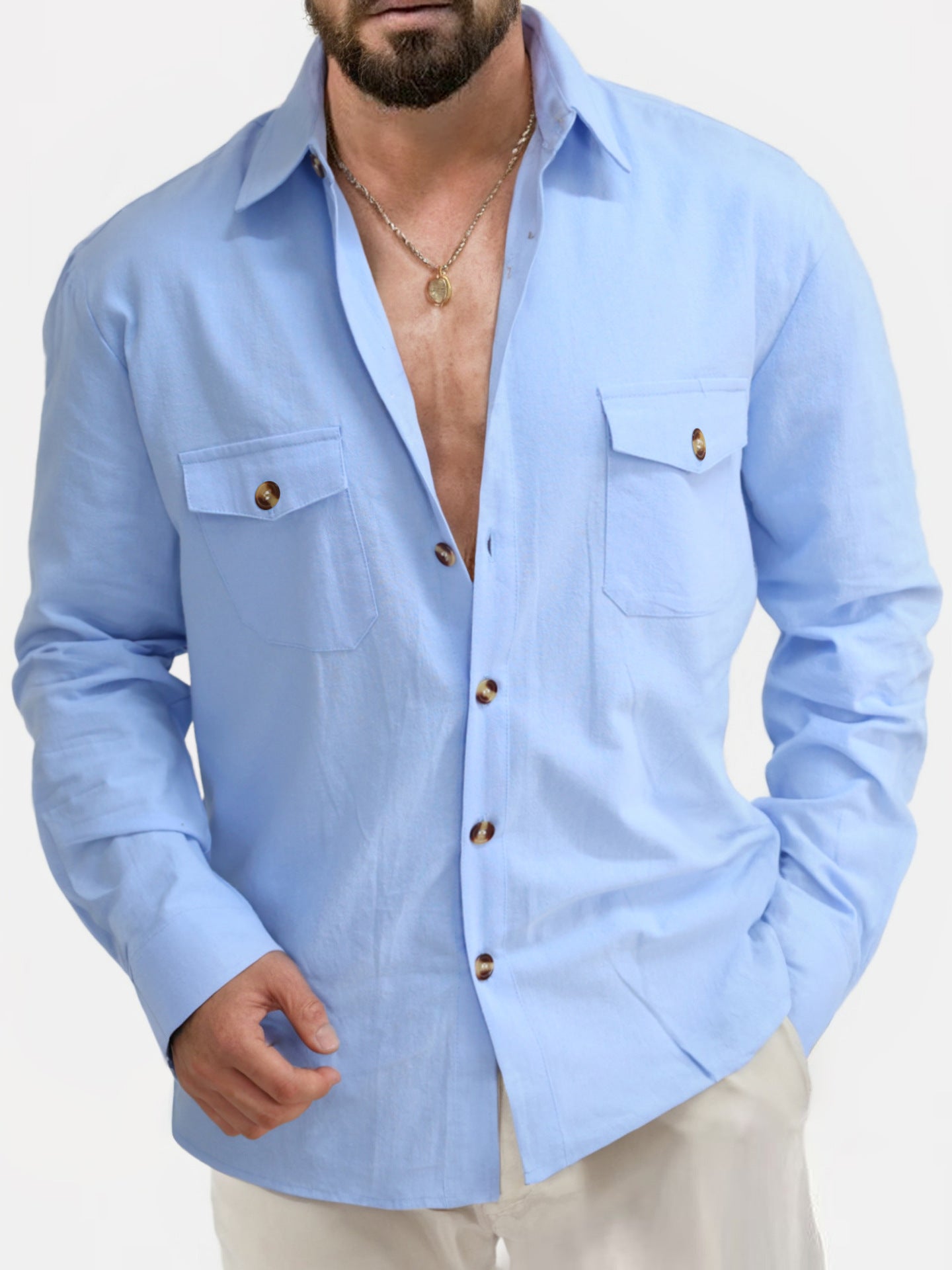 Chemise décontractée pour hommes avec boutons modernes et poches poitrine pratiques Chic und Stil