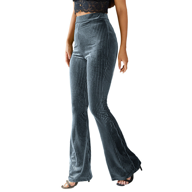 Flared pants for women in velvety material with striped pattern Chic and Style