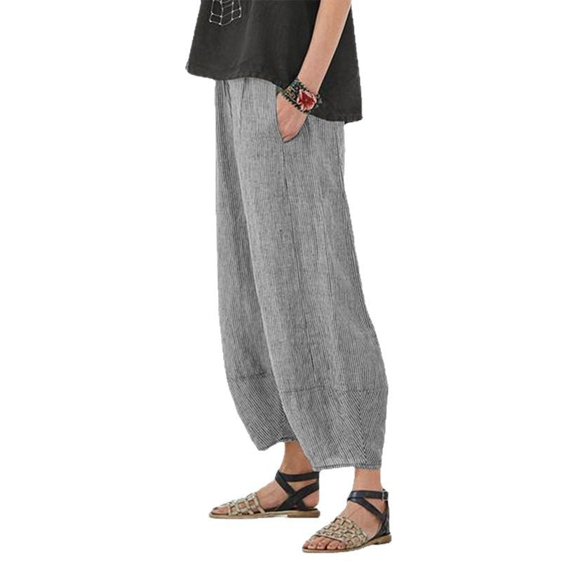 Pantalon aérien à taille haute rayé pour dames Chic und Stil