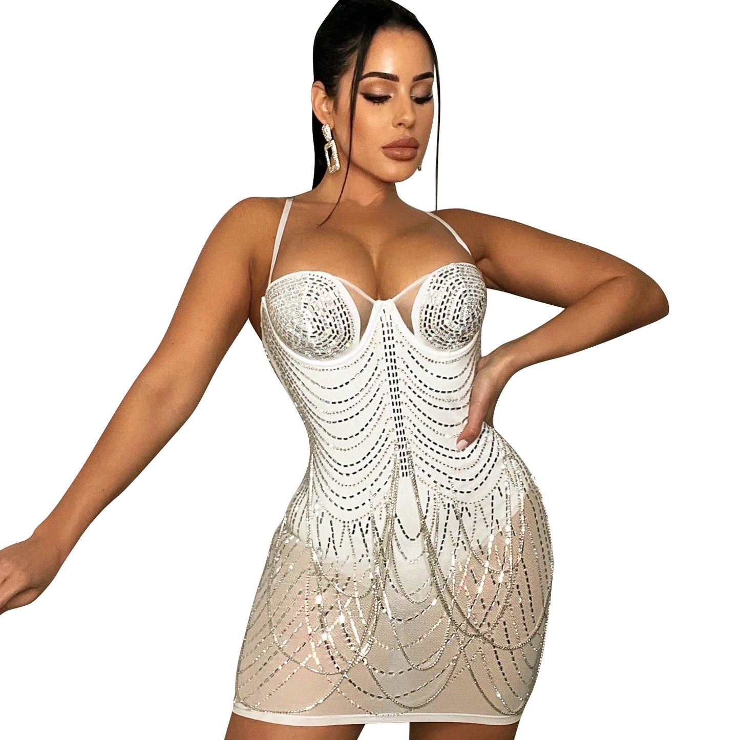 Robe mini bodycon perlée scintillante pour femmes Chic und Stil