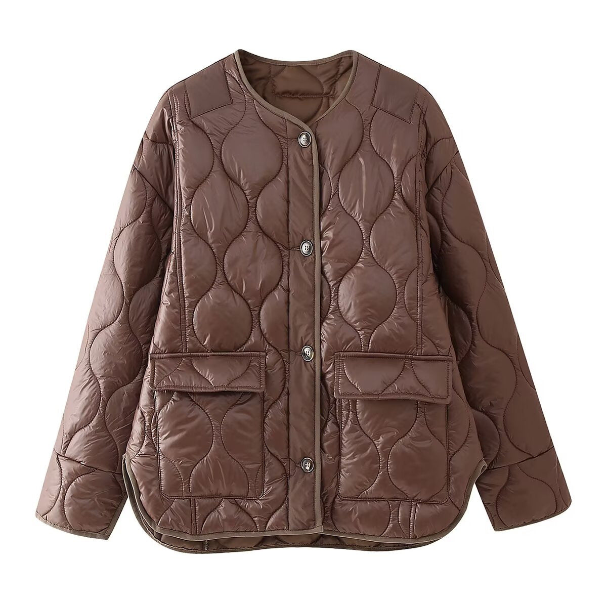 Ladies Quilted Jacket with Button Closure and Practical Pockets Chic and Style